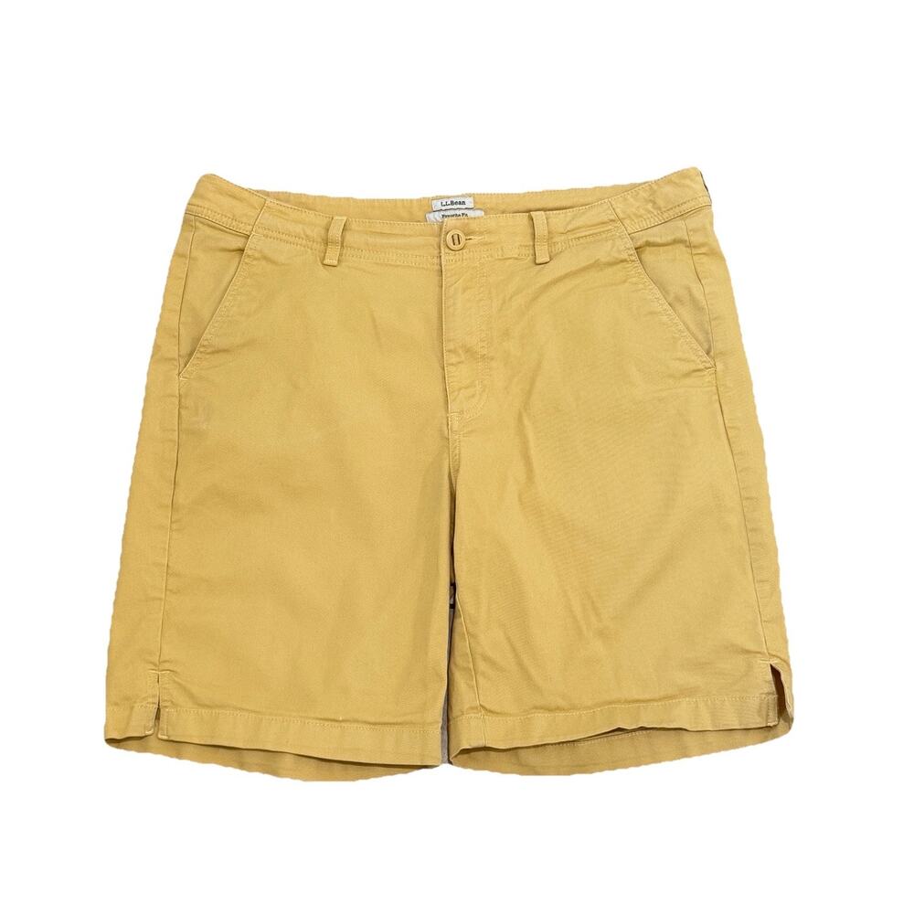 LL Bean Favorite Fit Chino Shorts Womens 14 Yellow Cotton Blend Hiking Beach